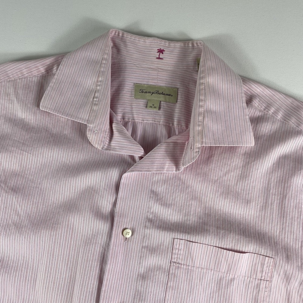 Tommy Bahama Button Down Shirt Adult Large 16" Long‎ Sleeve Cotton Striped Mens
